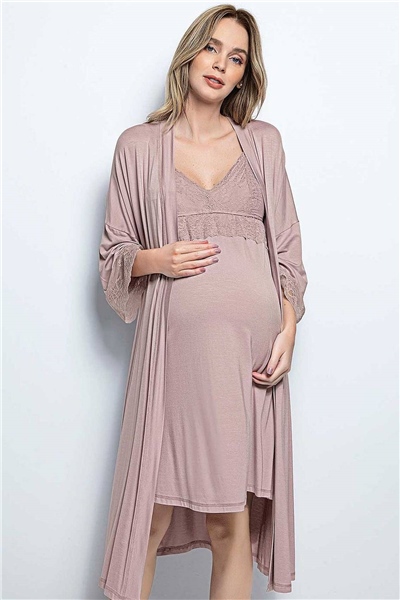 Monamise 18430 Hamile Lohusa Sabahlıklı Gecelik Takım - Vizon