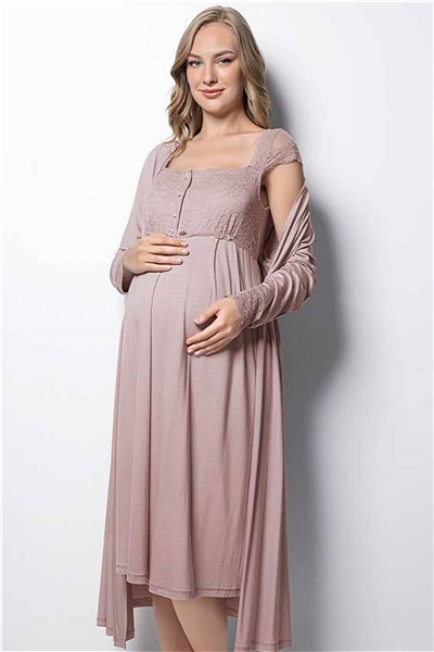 Monamise 18438 Hamile Lohusa Sabahlıklı Gecelik Takım - Vizon