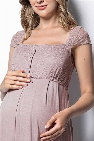 Monamise 18438 Hamile Lohusa Sabahlıklı Gecelik Takım - Vizon