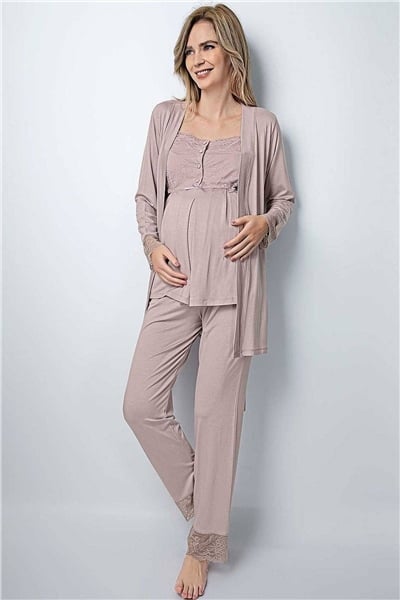 Monamise 18441 Hamile Lohusa Sabahlıklı Pijama Takım - Vizon