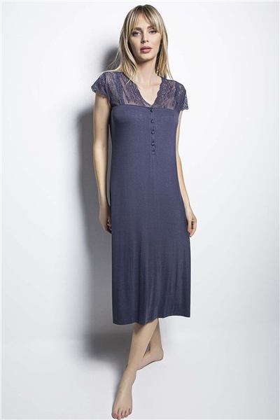 Monamise 18454 Büyük Beden Kadın Gecelik-Lacivert
