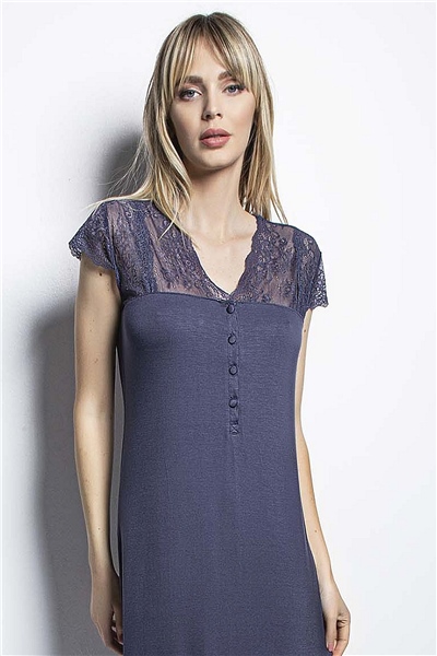 Monamise 18454 Büyük Beden Kadın Gecelik-Lacivert