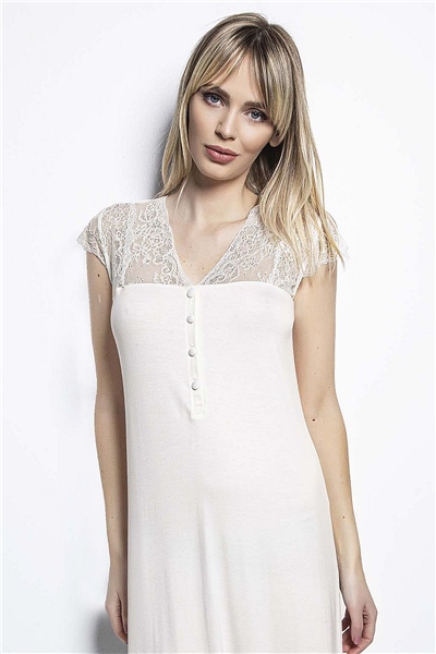 Monamise 18455 Büyük Beden Kadın Gecelik-Ekru