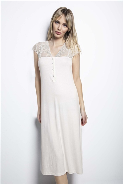 Monamise 18455 Büyük Beden Kadın Gecelik-Ekru