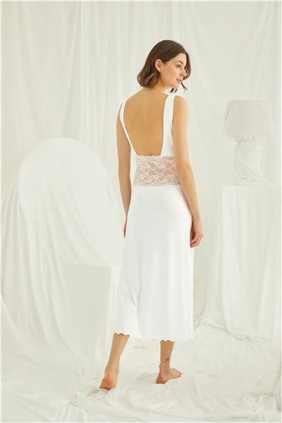 Monamise 18460 Kadın Kalın Askılı Sırt Dekolteli Gecelik -Ekru