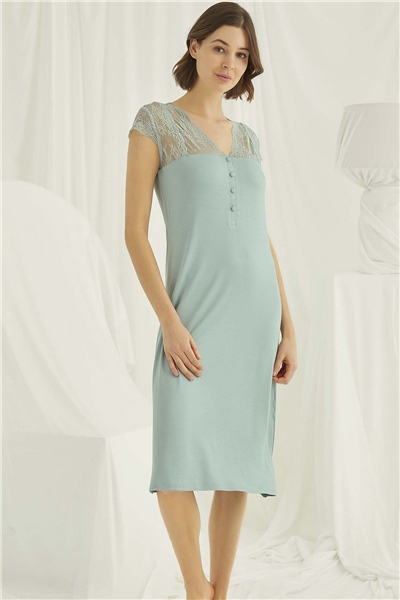 Monamise 18463 Kadın Kısa Kollu Gecelik-Açıkyeşil