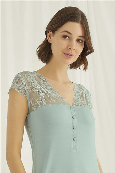 Monamise 18463 Kadın Kısa Kollu Gecelik-Açıkyeşil