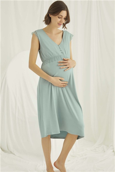 Monamise 18466 Hamile Lohusa Kısa kollu Gecelik-Açıkyeşil