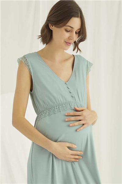 Monamise 18466 Hamile Lohusa Kısa kollu Gecelik-Açıkyeşil