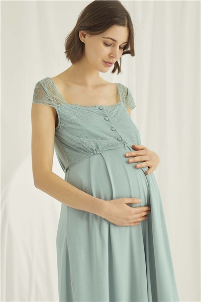 Monamise 18467 Hamile Lohusa Sabahlıklı Gecelik Takım-Açıkyeşil