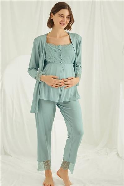 Monamise 18468 Hamile Lohusa Sabahlıklı Pijama Takımı -Yeşil