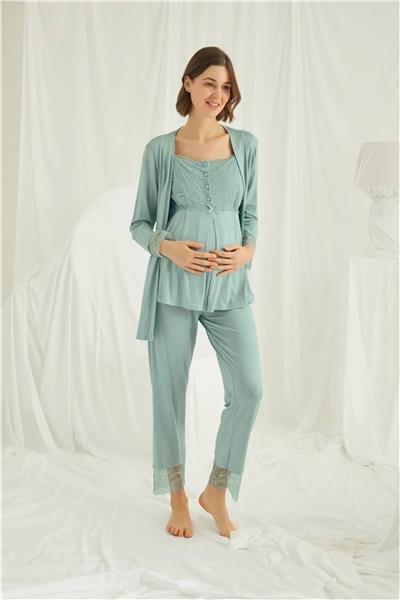 Monamise 18468 Hamile Lohusa Sabahlıklı Pijama Takımı -Yeşil