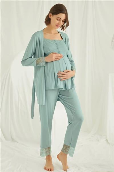 Monamise 18468 Hamile Lohusa Sabahlıklı Pijama Takımı -Yeşil