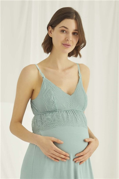 Monamise 18470 Hamile Lohusa Sabahlıklı Gecelik Takım-Açıkyeşil