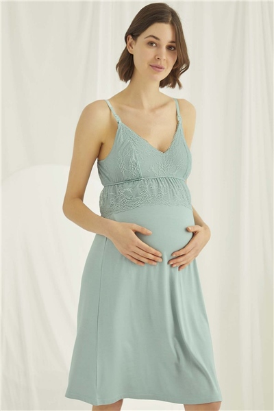 Monamise 18470 Hamile Lohusa Sabahlıklı Gecelik Takım-Açıkyeşil