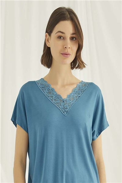 Monamise 18474 Kadın Kısa kollu Pijama Takım-Petrolmavisi