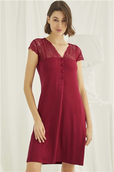 Monamise 18481 Kadın Kısa Kollu Gecelik-Kırmızı