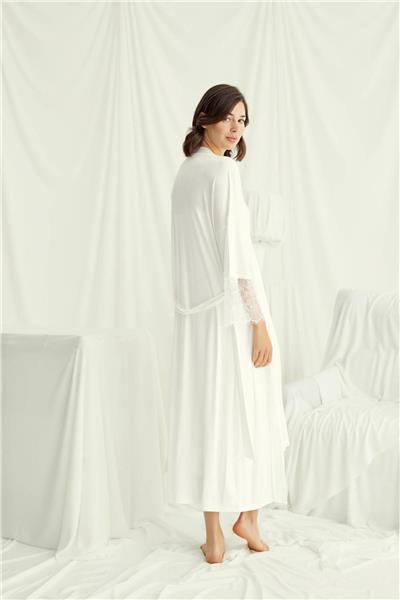 Monamise 18519 Kadın İp Askılı Gecelik Sabahlık Takım-Ekru