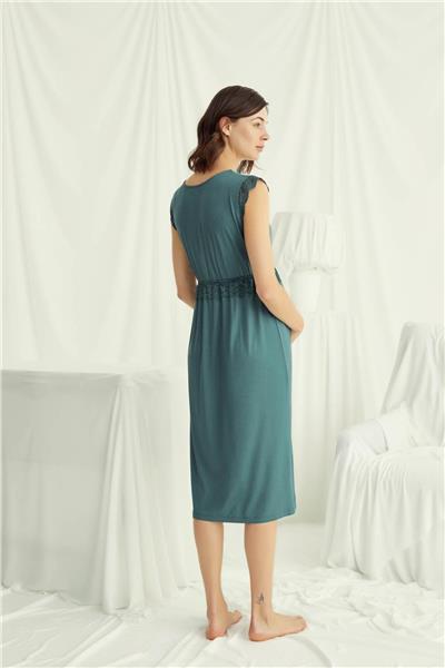 Monamise 18521 Hamile Lohusa Kalın Askılı Dantelli Gecelik-Yeşil