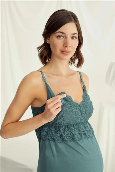 Monamise 18523 Hamile Lohusa Sabahlıklı Pijama Takım-Yeşil