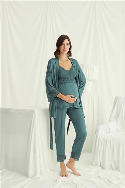 Monamise 18523 Hamile Lohusa Sabahlıklı Pijama Takım-Yeşil