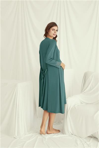 Monamise 18534 Hamile Lohusa Sabahlıklı Gecelik Takım-Yeşil