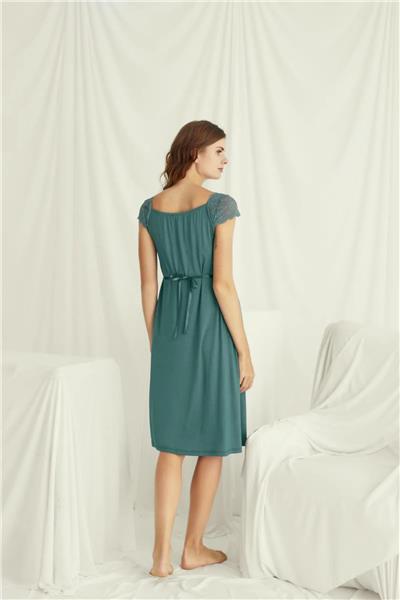 Monamise 18536 Hamile Lohusa Kalın Askılı Dantelli Gecelik-Yeşil