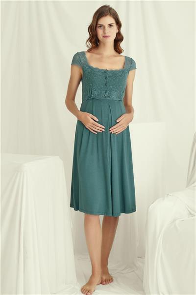 Monamise 18536 Hamile Lohusa Kalın Askılı Dantelli Gecelik-Yeşil