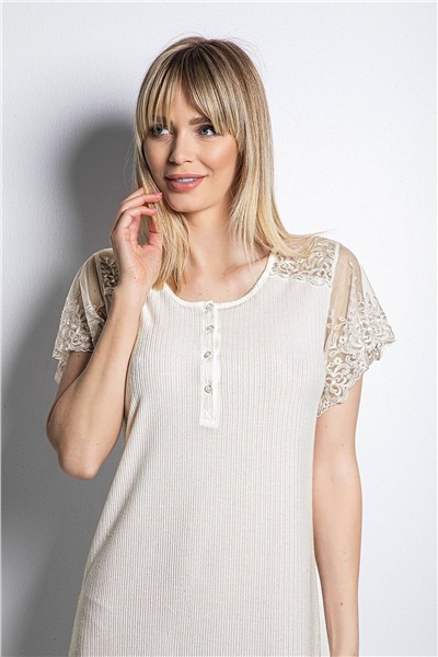 Monamise 19153 Kısa Kollo Gecelik - Ekru