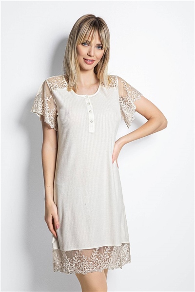 Monamise 19153 Kısa Kollo Gecelik - Ekru