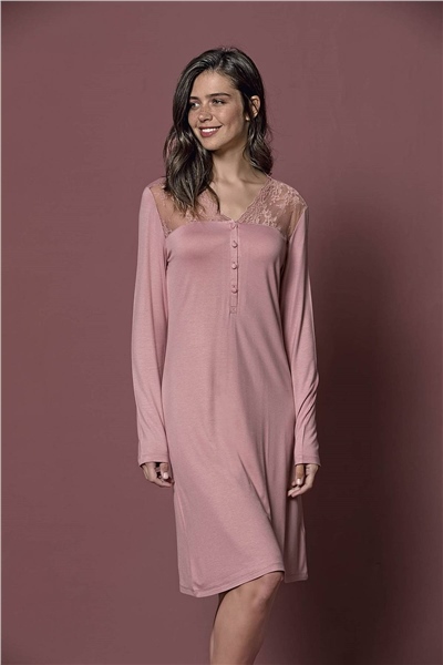 Monamise 19214B Battal Uzun Kollu Gecelik  - Pembe