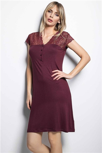 Monamise 19229 Kısa Kollu Gecelik  - Bordo