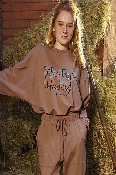 Monamise 21156 Kadın Rahat Ev Giyim-Tarçın