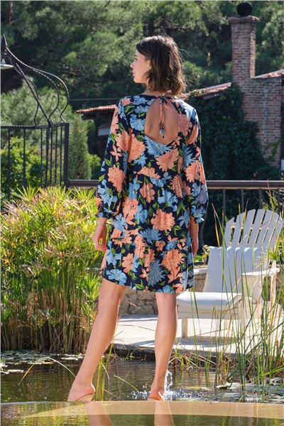 Monamise 22007 Uzun Kollu Elbise-Lacivert