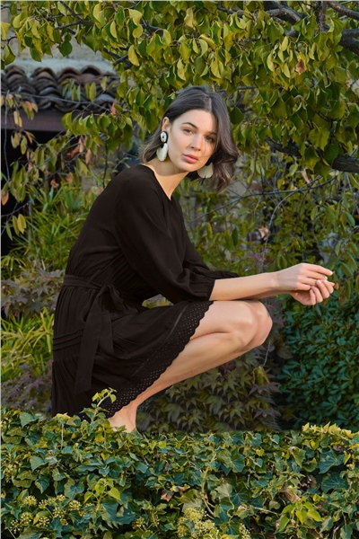 Monamise 22038 Truvakar Kol Elbise-Siyah