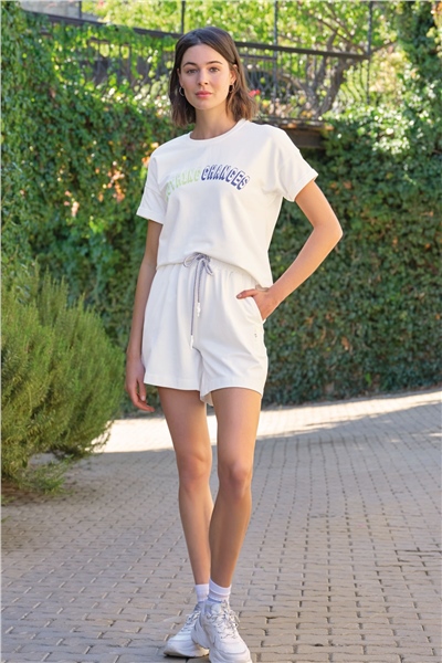 Monamise 22075 Kadın Şortlu Eşofman Takım-Ekru