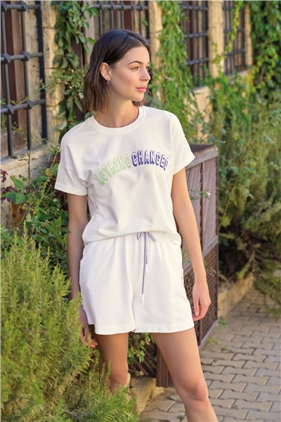 Monamise 22075 Kadın Şortlu Eşofman Takım-Ekru