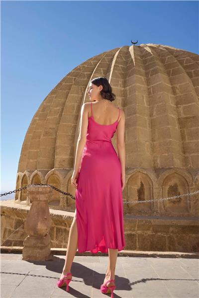 Monamise 23000 Kadın İp Askılı Degaje Yaka Gecelik Sabahlık Takım-Pembe