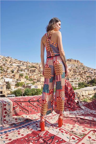 Monamise 23006 Kadın Etnik Desenli Tulum-Desenli