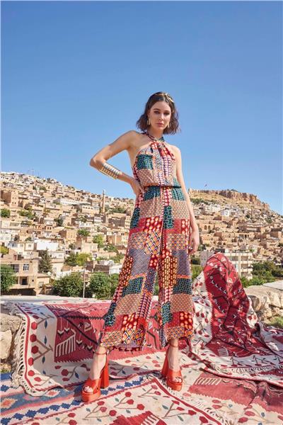 Monamise 23006 Kadın Etnik Desenli Tulum-Desenli