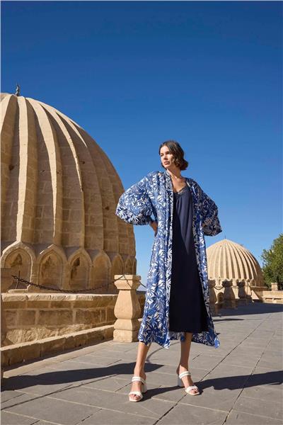 Monamise 23038 Kadın İp Askılı Gecelik Sabahlık Takım-Lacivert