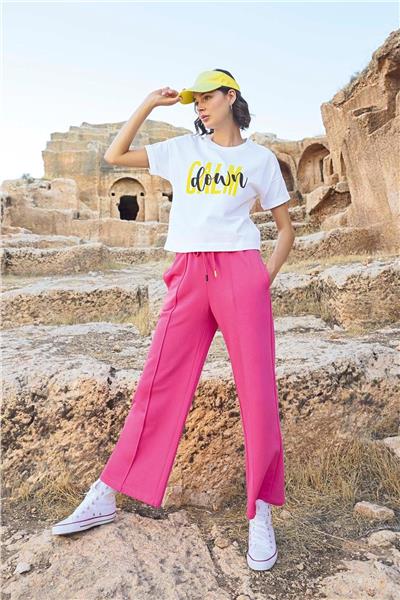 Monamise 23087 Kadın Kısa Kollu Eşofman Takımı-Pembe