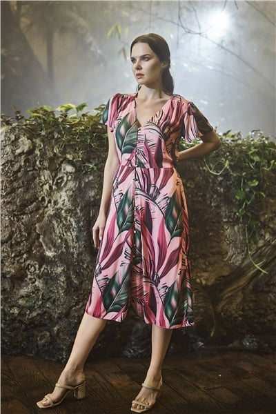 Monamise Kadın Vişne Düğmeli Midi Elbise 21030