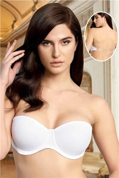 Nurteks 1505 Kadın Askısı ve Sırtı  Şeffaf Push-up Straplez Sütyen-Beyaz