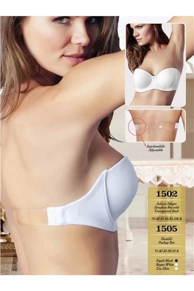 Nurteks 1505 Kadın Askısı ve Sırtı  Şeffaf Push-up Straplez Sütyen-Beyaz