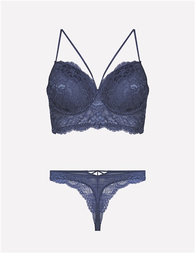 Nurteks 4330 Kadın Desteksiz Sütyen Külot Takım-Lacivert