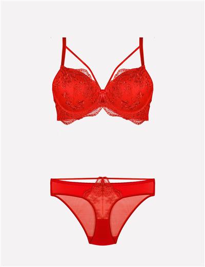 Nurteks 4485 Kadın Dantelli Destekli Sütyen Külot Takım-Kırmızı