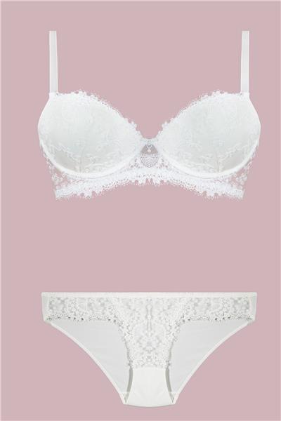 Nurteks 4487 Kadın Dantelli Destekli Sütyen Külot Takım-Ekru