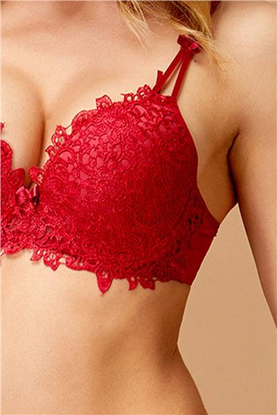 Nurteks 4494 Kadın Dantenlli Dolgulu Sütyen Külot Takım-Bordo