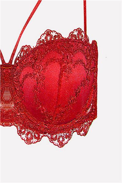 Nurteks 4591 Kadın Dantelli Destekli Starples Sütyen Külot Takım-Kırmızı